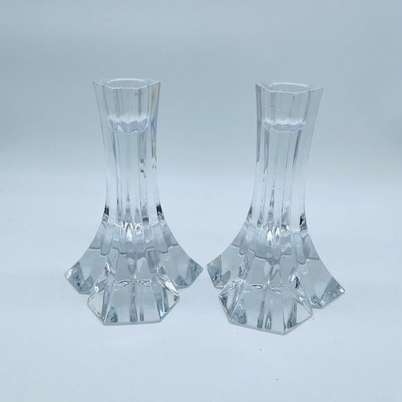 Miller Rogaska Triangle Candlestick Pair-Full Lead Crystal-6" - Picture 1 of 8